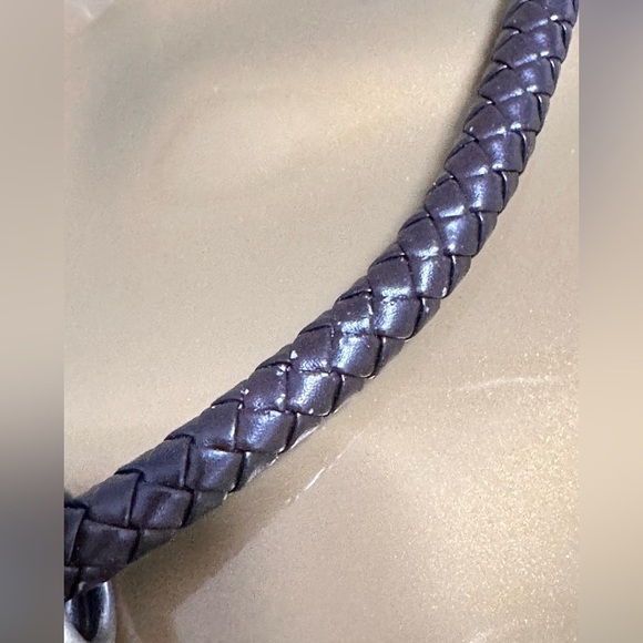 Artisan Necklace Brutalist Statement Brown Wood Ring Silver Tone Braided 3405 W - Picture 4 of 15